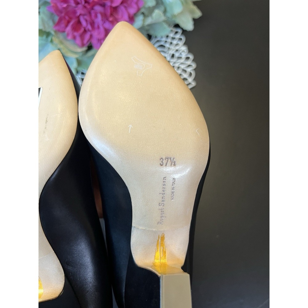 Rupert Sanderson Black Leather Pointed Toe Heels Sz 37.5 Made In Italy‎ USA Sz 7 - Picture 14 of 16